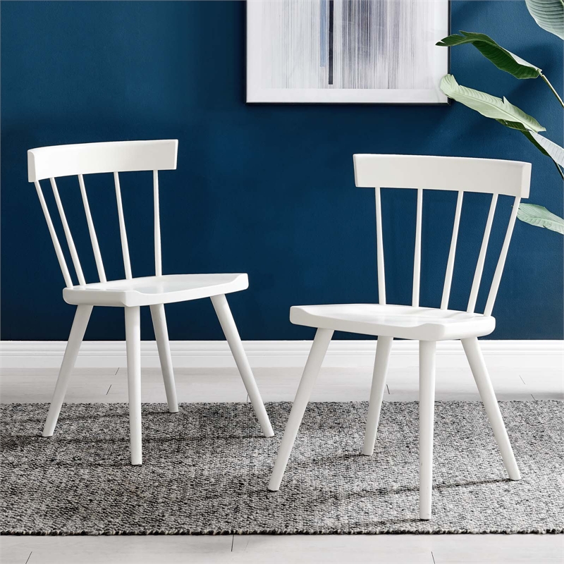 Pemberly Row Elm Wood Dining Side Chairs in White (Set of 2)