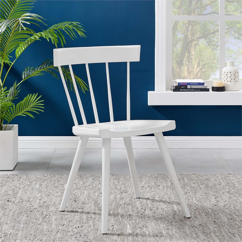 Pemberly Row Elm Wood Dining Side Chairs in White (Set of 2)