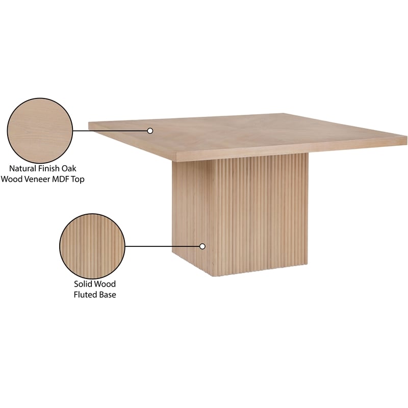 Pemberly Row Solid Wood and Oak Veneer Square Dining Table in Natural Finish