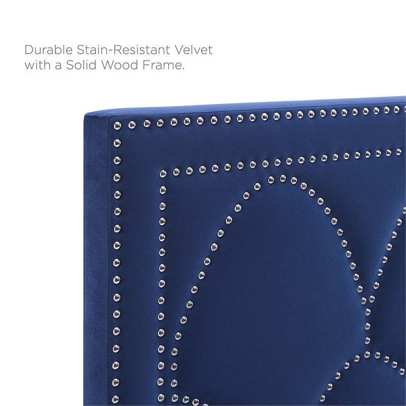 Pemberly Row Modern Velvet Twin Headboard in Navy with Nailhead Detail