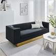 Pemberly Row Modern Black/Gold Velvet Upholstered Sofa with Stainless Steel
