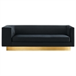 Pemberly Row Modern Black/Gold Velvet Upholstered Sofa with Stainless Steel