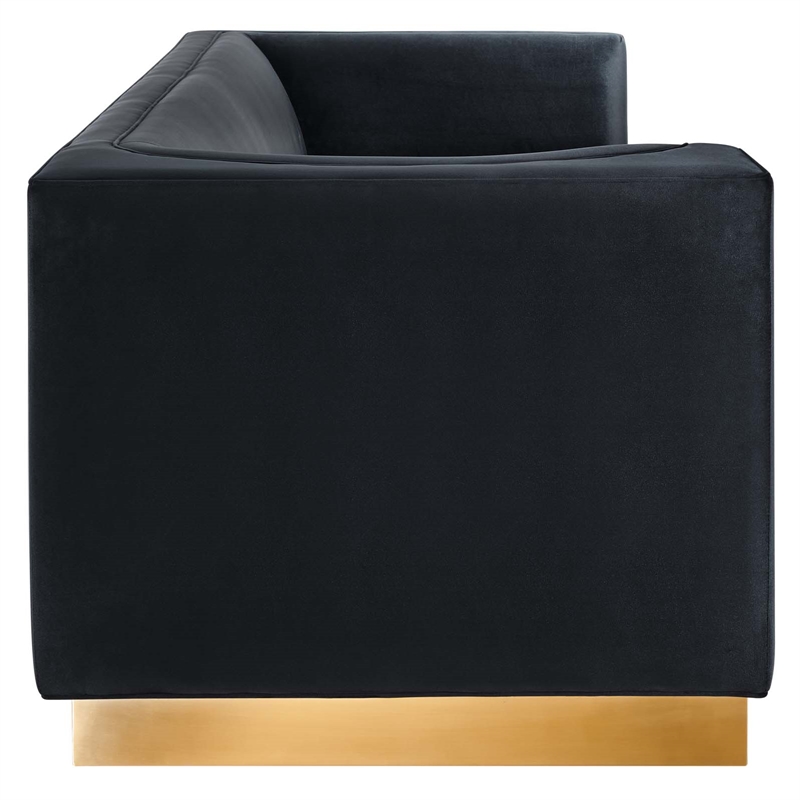 Pemberly Row Modern Black/Gold Velvet Upholstered Sofa with Stainless Steel