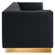 Pemberly Row Modern Black/Gold Velvet Upholstered Sofa with Stainless Steel