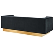 Pemberly Row Modern Black/Gold Velvet Upholstered Sofa with Stainless Steel