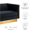Pemberly Row Modern Black/Gold Velvet Upholstered Sofa with Stainless Steel