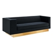 Pemberly Row Modern Black/Gold Velvet Upholstered Sofa with Stainless Steel