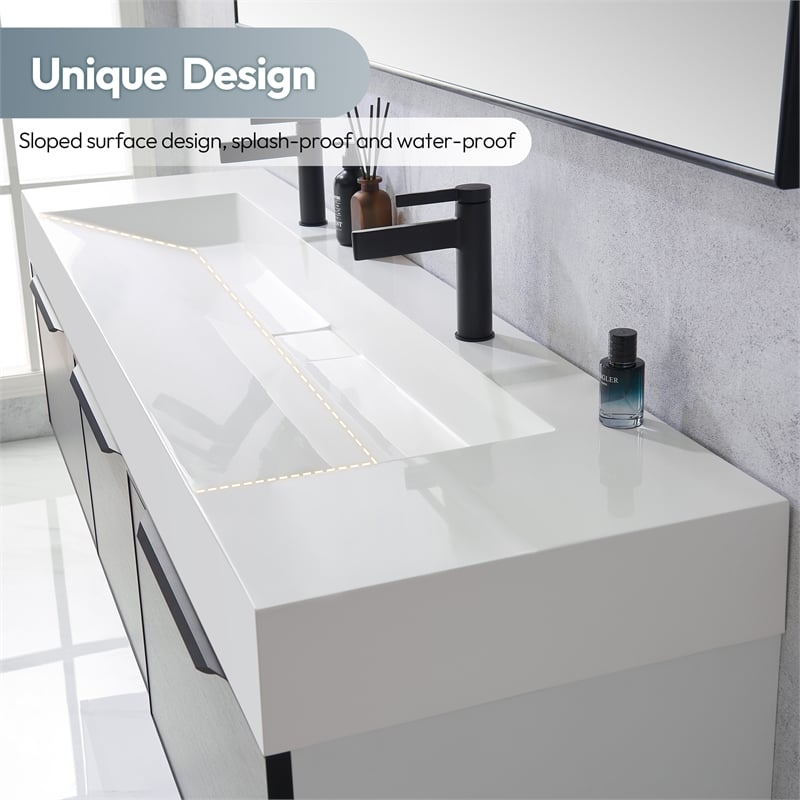 Pemberly Row 72 in Console Bathroom Sink in White Composite Granite