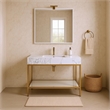 Pemberly Row 48-Inch White Engineered Stone Vanity with Brass Steel Base