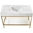 Pemberly Row 48-Inch White Engineered Stone Vanity with Brass Steel Base
