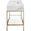 Pemberly Row 48-Inch White Engineered Stone Vanity with Brass Steel Base