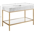 Pemberly Row 48-Inch White Engineered Stone Vanity with Brass Steel Base