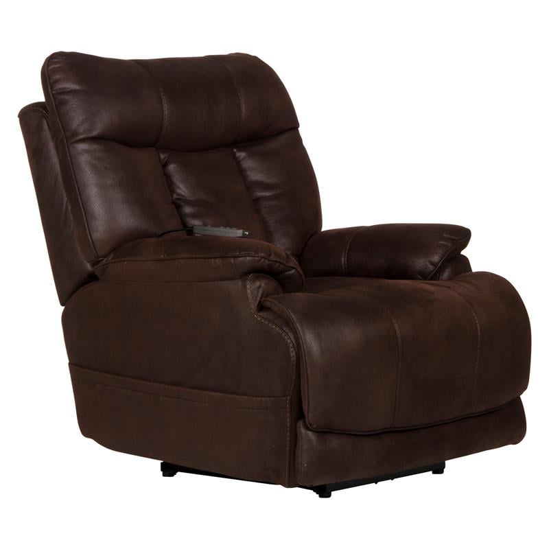 Pemberly Row Power Lay Flat Recliner with Heat & Massage in Brown Textile