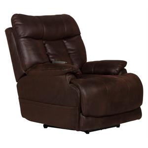 Pemberly Row Power Lay Flat Recliner with Heat & Massage in Brown Textile