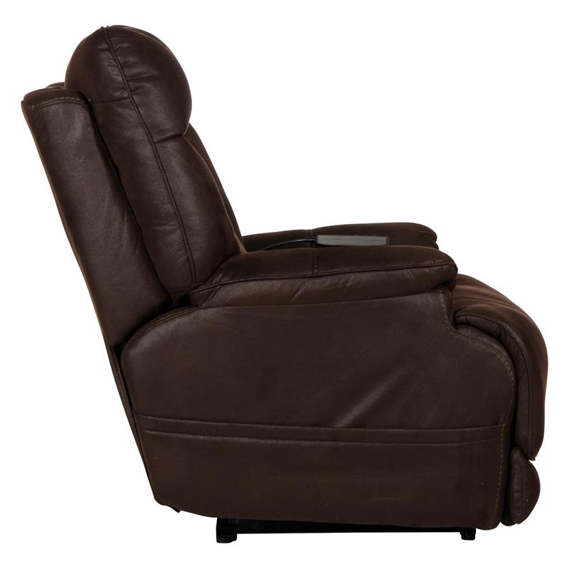 Pemberly Row Power Lay Flat Recliner with Heat & Massage in Brown Textile