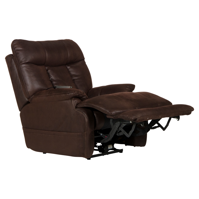 Pemberly Row Power Lay Flat Recliner with Heat & Massage in Brown Textile