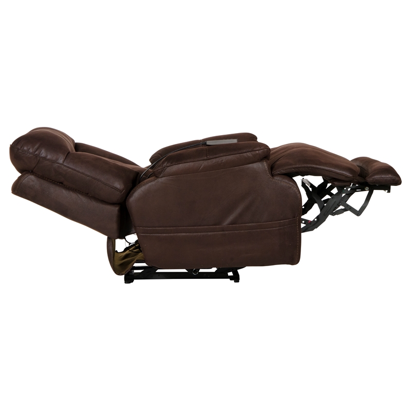 Pemberly Row Power Lay Flat Recliner with Heat & Massage in Brown Textile