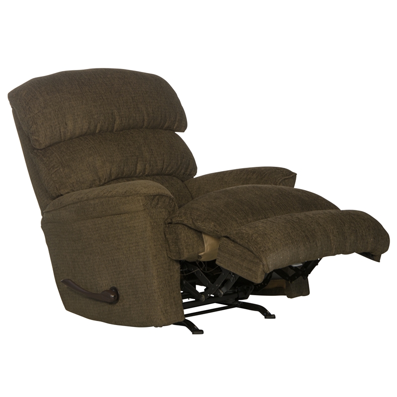 Pemberly Row Chaise Rocker Recliner in Coffee Brown Textile Fabric