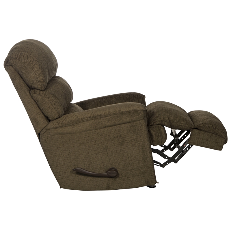 Pemberly Row Chaise Rocker Recliner in Coffee Brown Textile Fabric