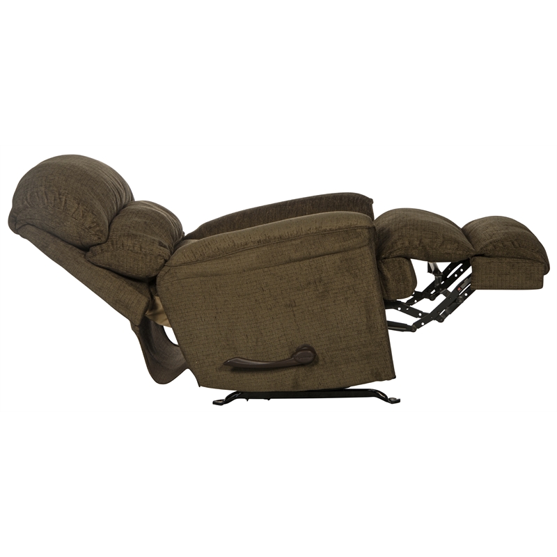 Pemberly Row Chaise Rocker Recliner in Coffee Brown Textile Fabric