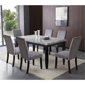 Pemberly Row 7-Piece Dining Set with 64&quot Marble Top Table in Gray