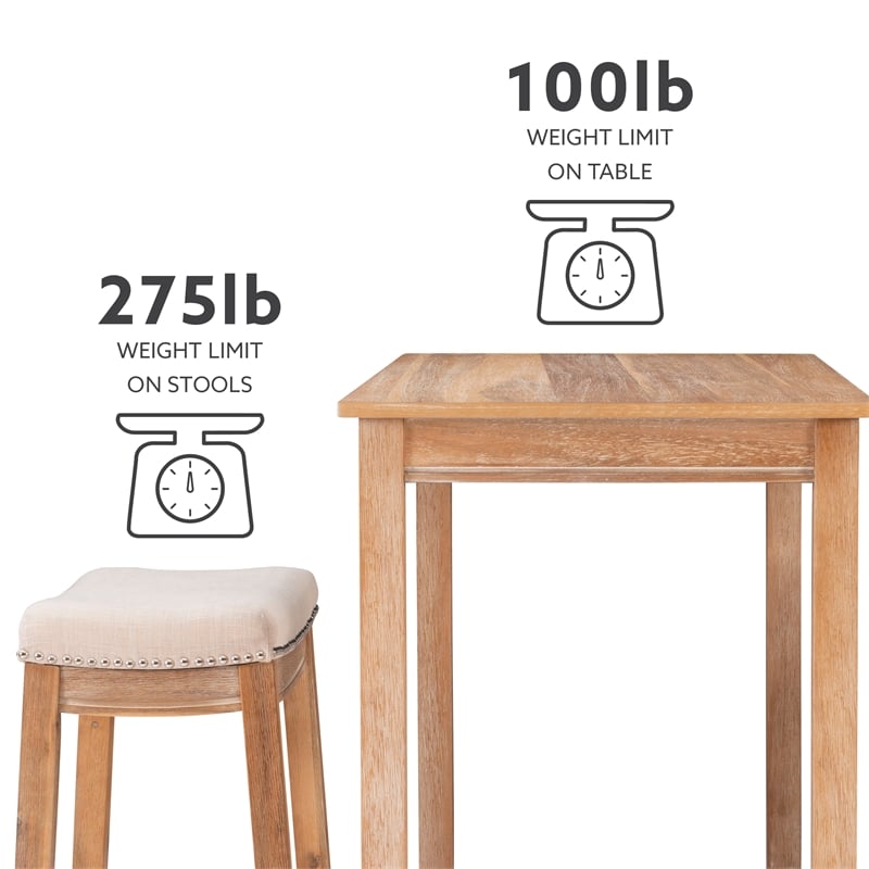 Pemberly Row 3-Piece Counter Dining Set Padded Seats Natural Brown Wood