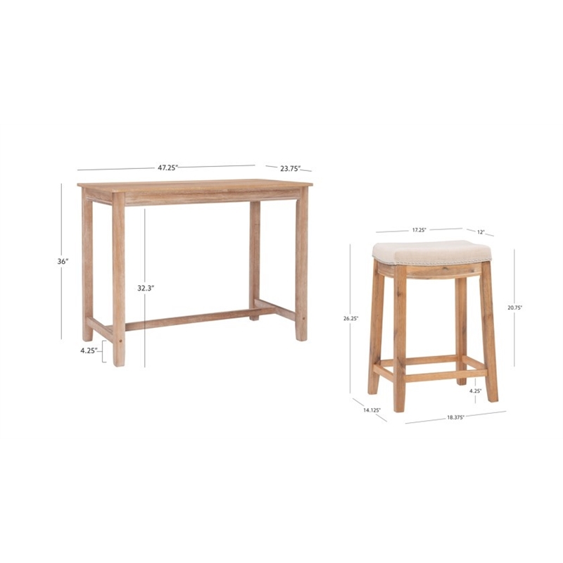 Pemberly Row 3-Piece Counter Dining Set Padded Seats Natural Brown Wood