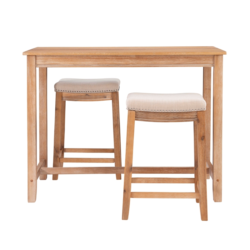 Pemberly Row 3-Piece Counter Dining Set Padded Seats Natural Brown Wood