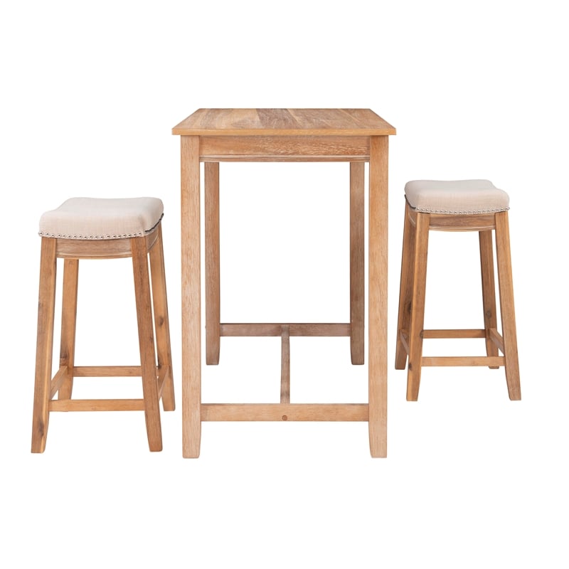 Pemberly Row 3-Piece Counter Dining Set Padded Seats Natural Brown Wood