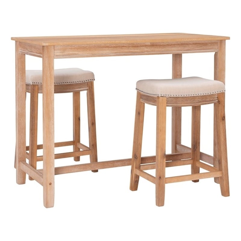 Pemberly Row 3-Piece Counter Dining Set Padded Seats Natural Brown Wood