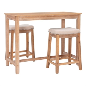 Pemberly Row 3-Piece Counter Dining Set Padded Seats Natural Brown Wood