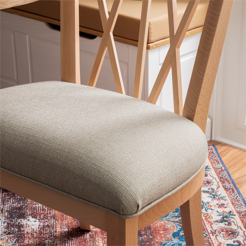 Pemberly Row Set of 2 Dining Chairs Crosshatch Backrest Natural Wood Finish