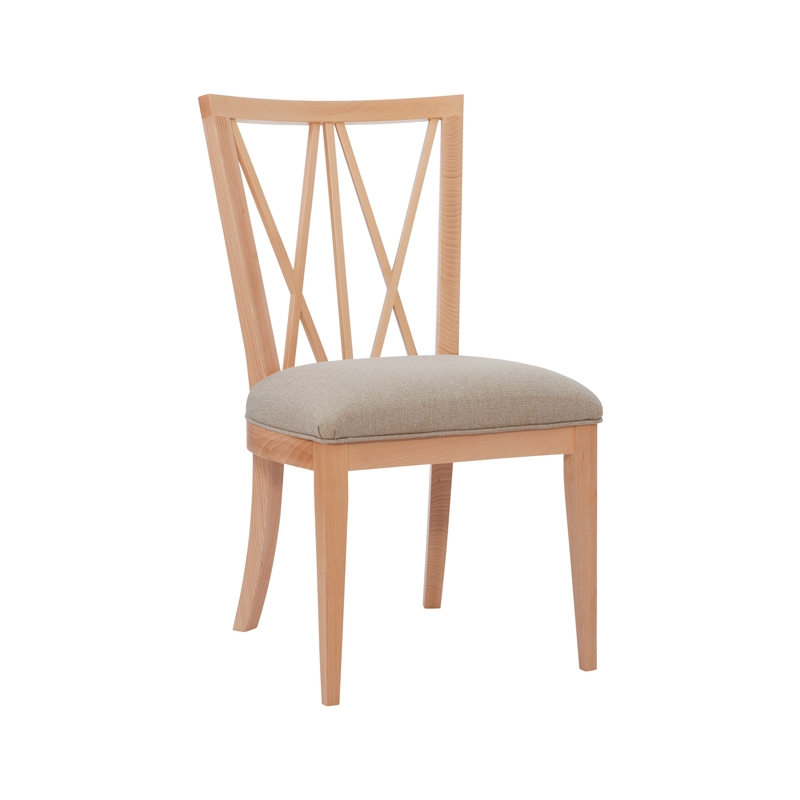 Pemberly Row Set of 2 Dining Chairs Crosshatch Backrest Natural Wood Finish