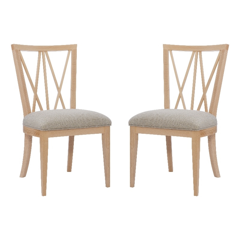 Pemberly Row Set of 2 Dining Chairs Crosshatch Backrest Natural Wood Finish