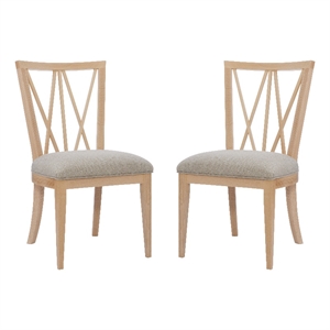 Pemberly Row Set of 2 Dining Chairs Crosshatch Backrest Natural Wood Finish