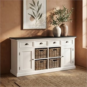 Pemberly Row Mahogany Wood Buffet with 4 Baskets in White Finish