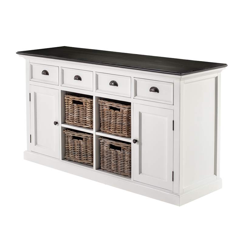 Pemberly Row Mahogany Wood Buffet with 4 Baskets in White Finish