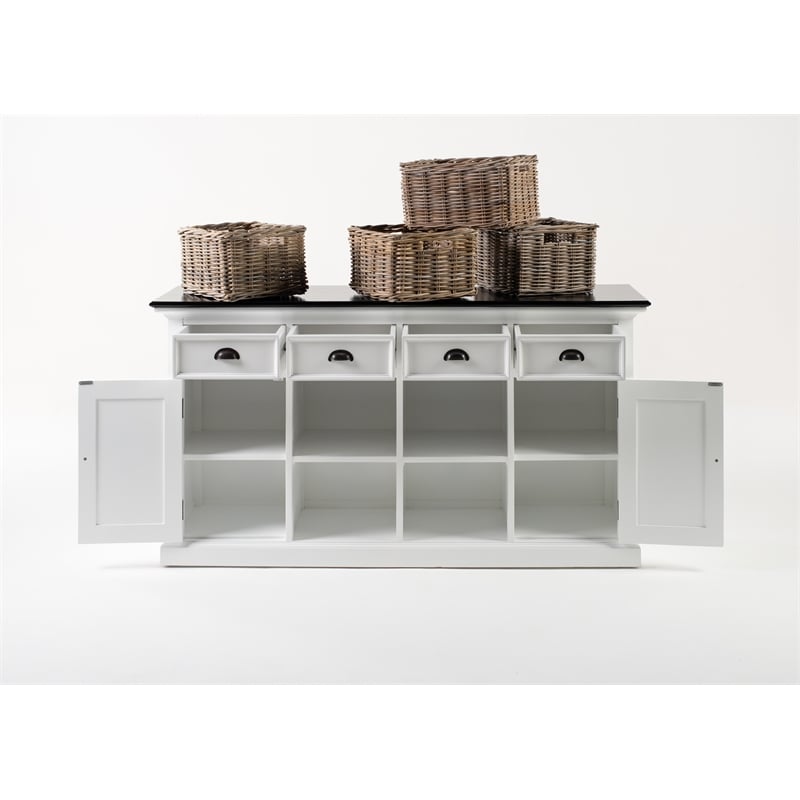 Pemberly Row Mahogany Wood Buffet with 4 Baskets in White Finish
