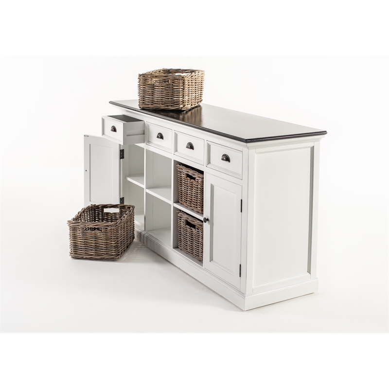 Pemberly Row Mahogany Wood Buffet with 4 Baskets in White Finish