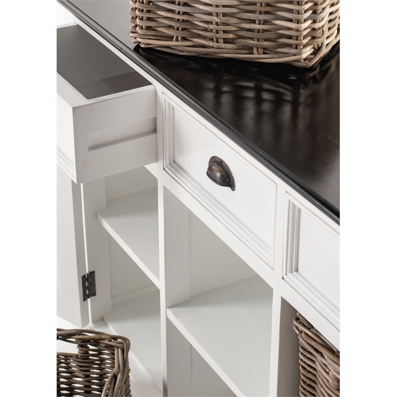 Pemberly Row Mahogany Wood Buffet with 4 Baskets in White Finish