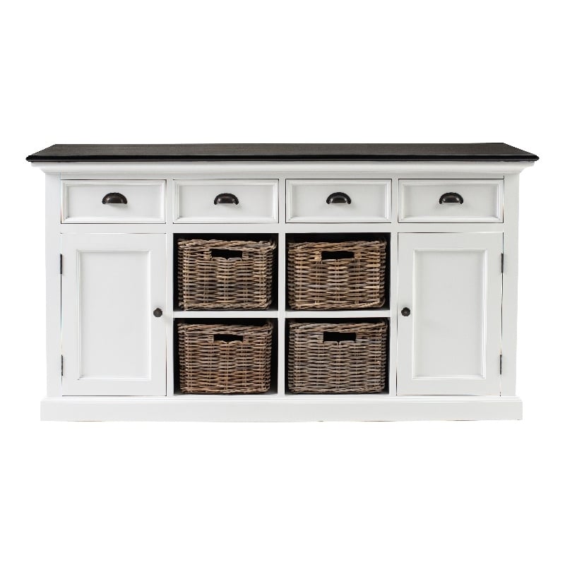 Pemberly Row Mahogany Wood Buffet with 4 Baskets in White Finish