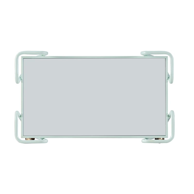 Pemberly Row 2-Level Rolling Bar Cart in Mint Green Metal with Mirrored Shelves
