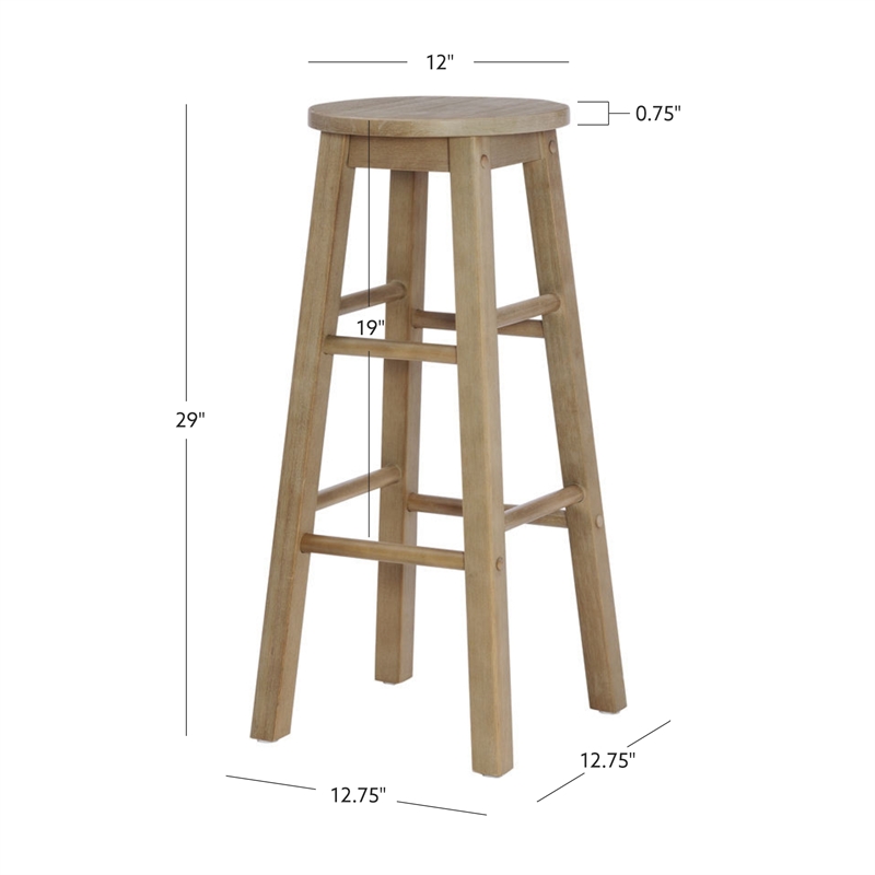 Pemberly Row Round Backless Bar Stool in Washed Gray Rubberwood