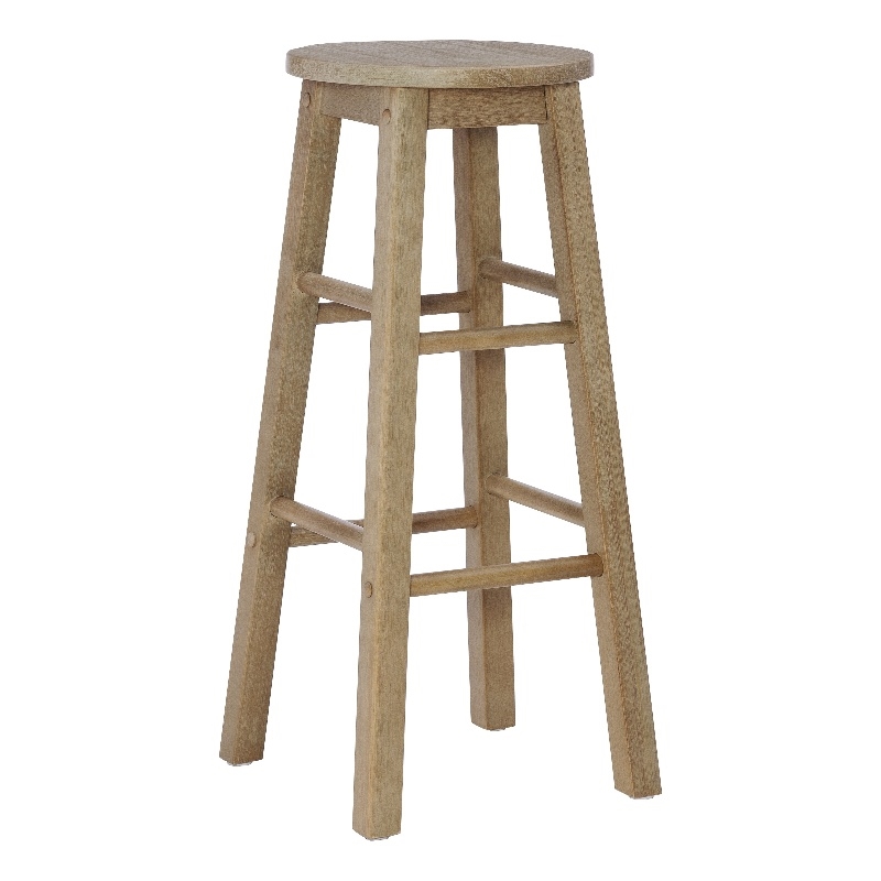 Pemberly Row Round Backless Bar Stool in Washed Gray Rubberwood