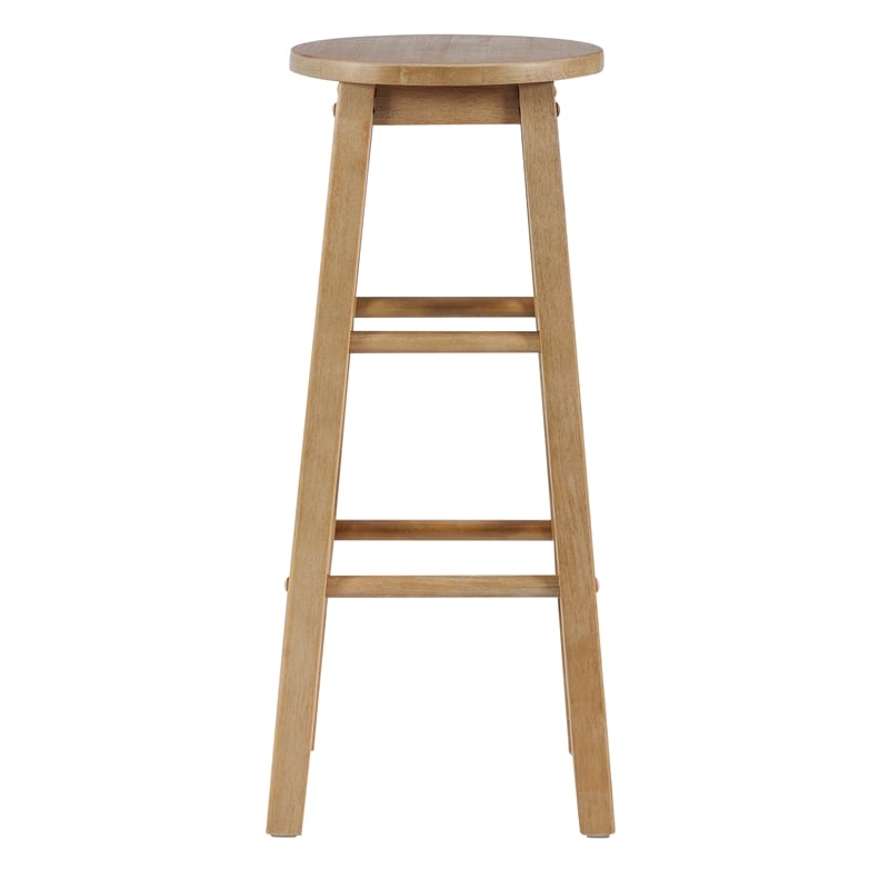 Pemberly Row Round Backless Bar Stool in Washed Gray Rubberwood