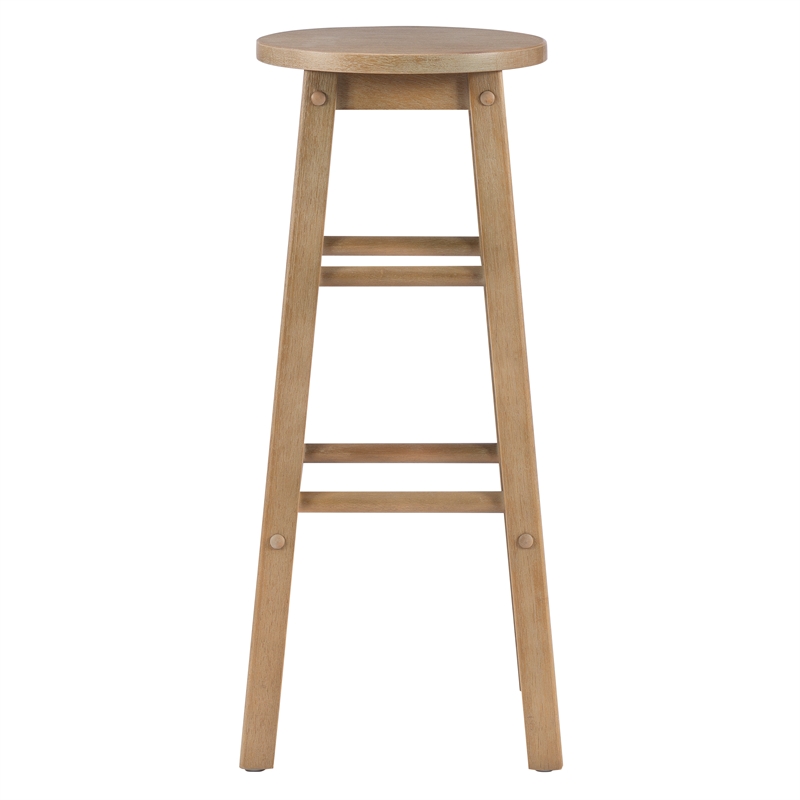 Pemberly Row Round Backless Bar Stool in Washed Gray Rubberwood