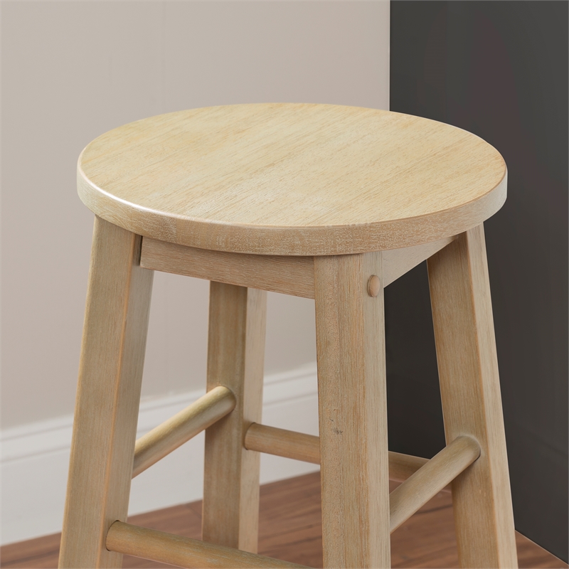 Pemberly Row Round Backless Bar Stool in Washed Gray Rubberwood