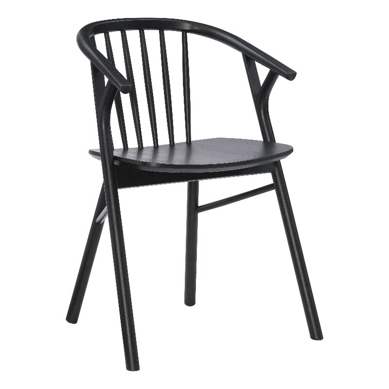 Pemberly Row Beechwood Windsor Dining Chair with Saddle Seat in Black