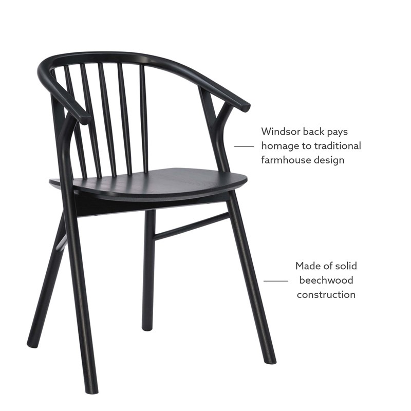 Pemberly Row Beechwood Windsor Dining Chair with Saddle Seat in Black