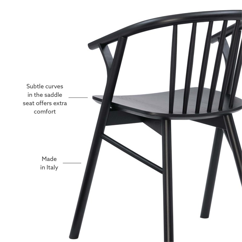 Pemberly Row Beechwood Windsor Dining Chair with Saddle Seat in Black